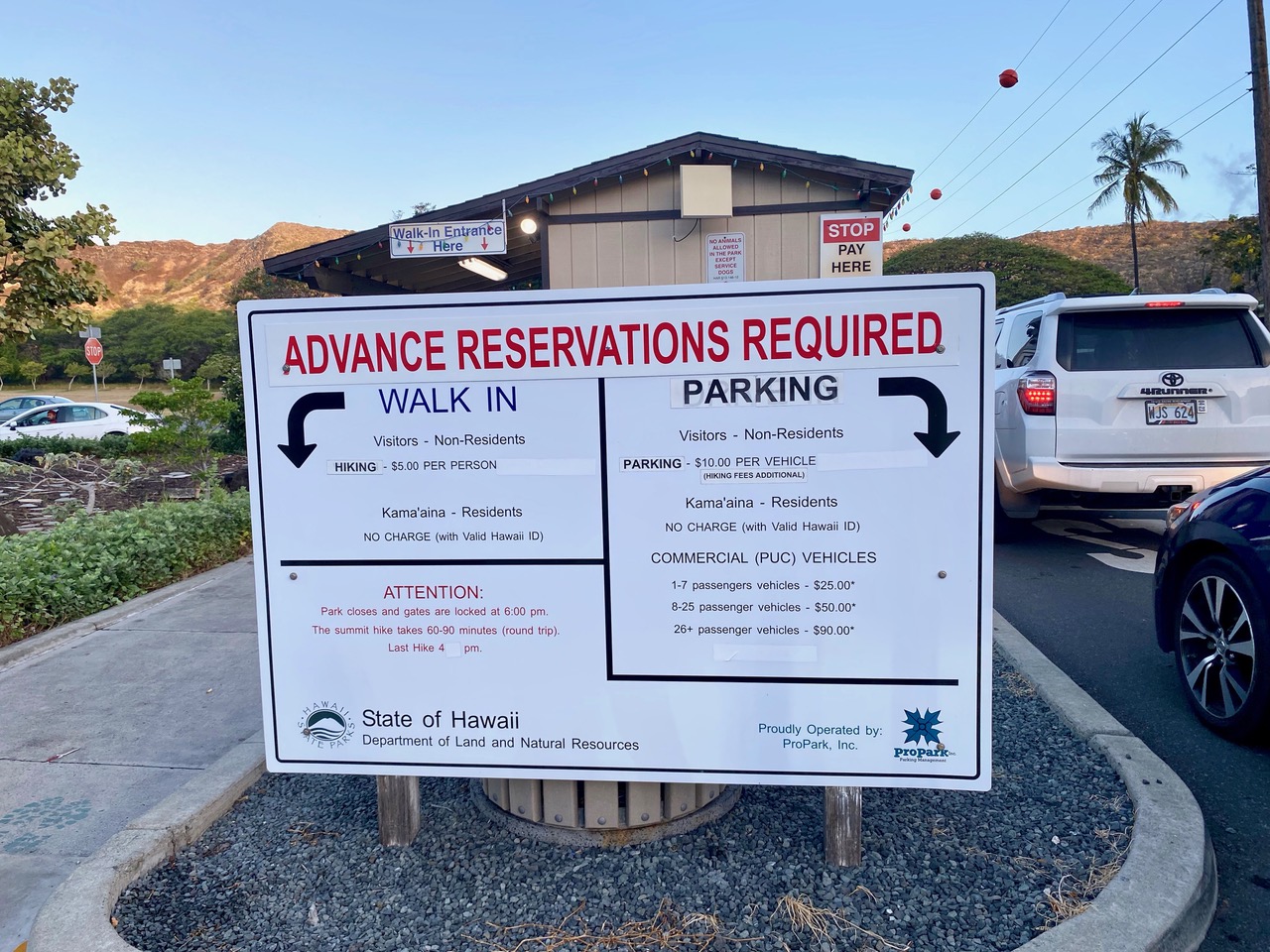 park entrance reservation board